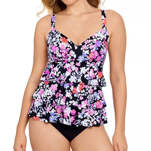 Swim Solutions Dancing Queen Triple-Tier Fauxkini One-Piece Swimsuit